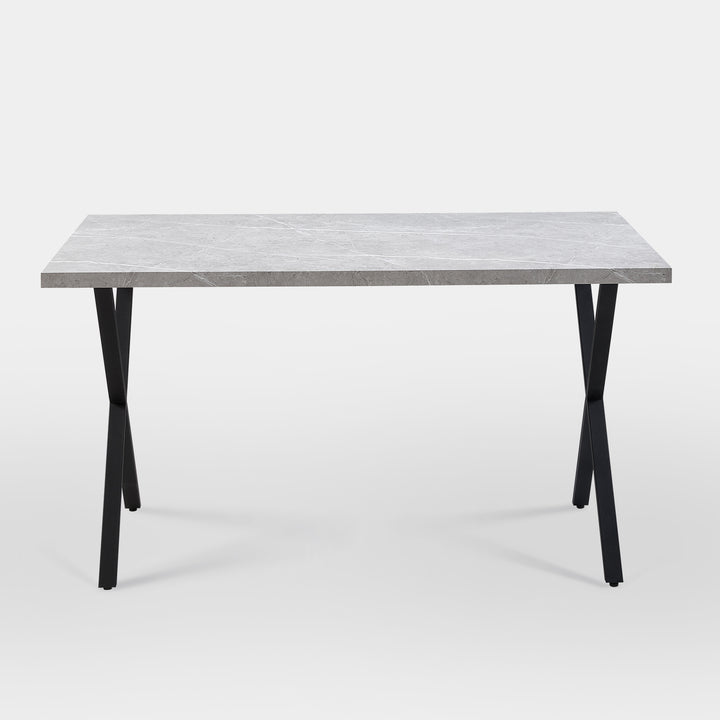 Rectangle Dining Table in MDF Faux Marble Panel, X-Crossed Metal Leg