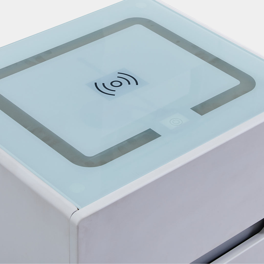 Erinn LED Light Bedside Table [2/3 Drawers][Charging Station][Nightstand]