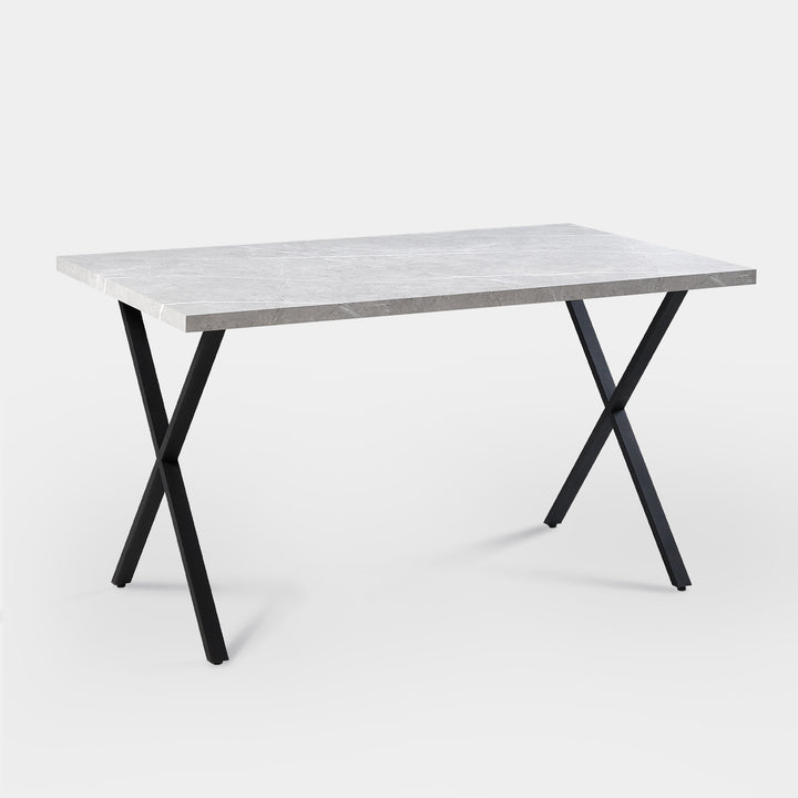 Rectangle Dining Table in MDF Faux Marble Panel, X-Crossed Metal Leg
