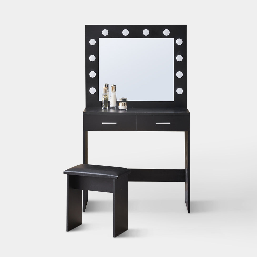 Hollywood Black Dressing Table Set with LED Lights