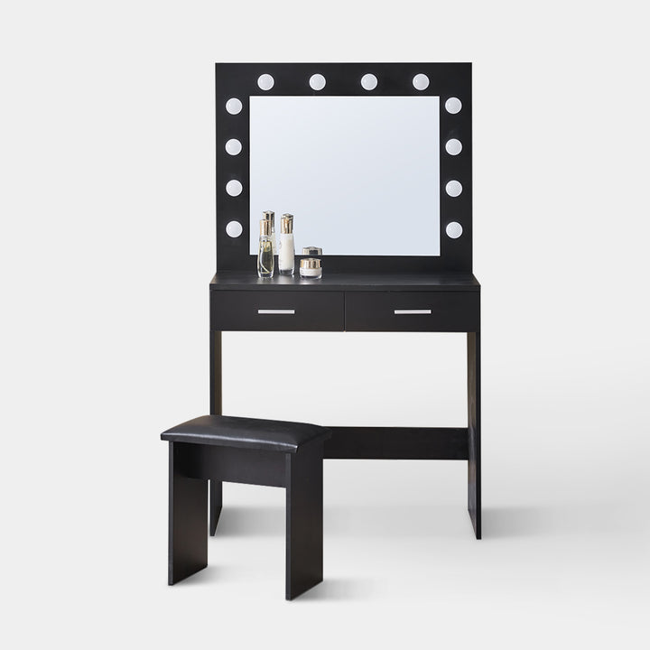 Hollywood Black Dressing Table Set with LED Lights