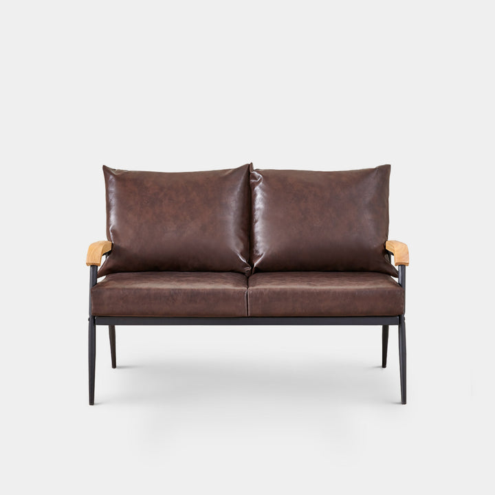 Modernes Sofa aus dunkelbraunem PU-Leder mit Holzarmen, 1-Sitzer, 2er-Sofa, 3-Sitzer
