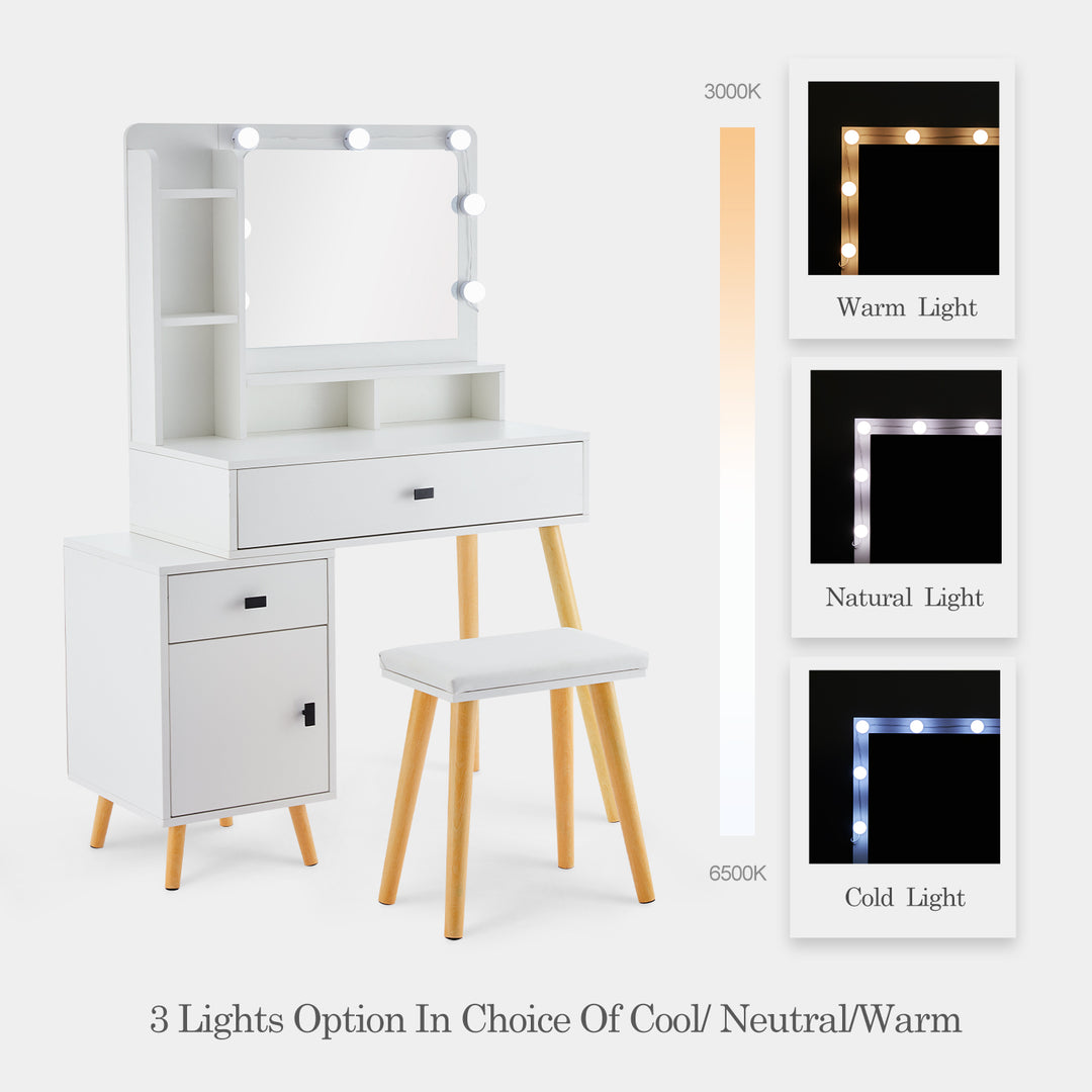 Aichele LED Lights Vanity Dressing Table Set [Stool Included]