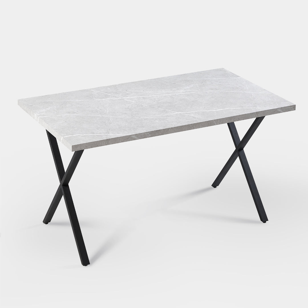 Rectangle Dining Table in MDF Faux Marble Panel, X-Crossed Metal Leg