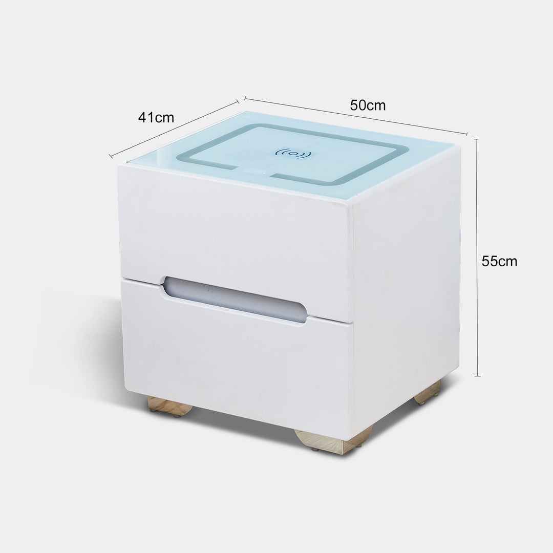 Erinn LED Light Bedside Table [2/3 Drawers][Charging Station][Nightstand]