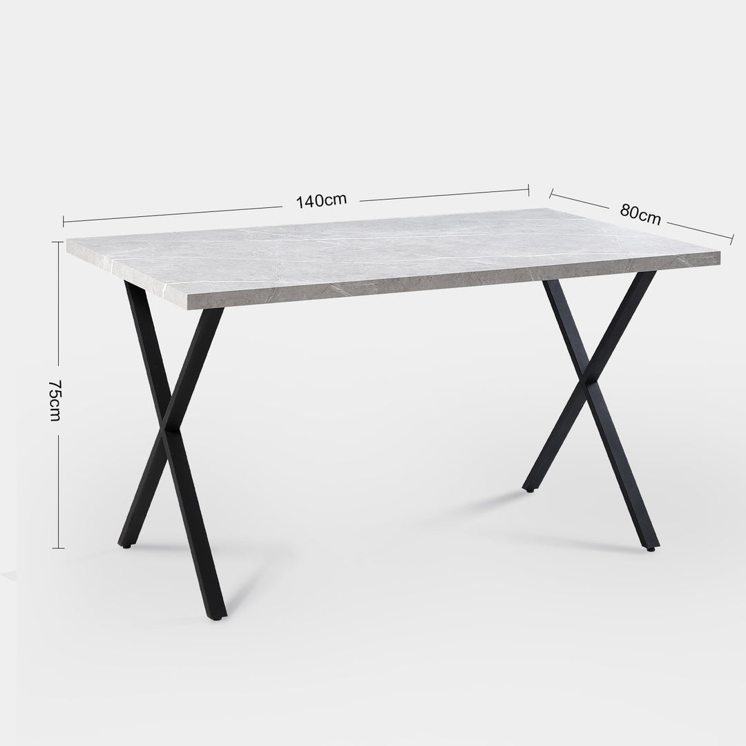 Rectangle Dining Table in MDF Faux Marble Panel, X-Crossed Metal Leg