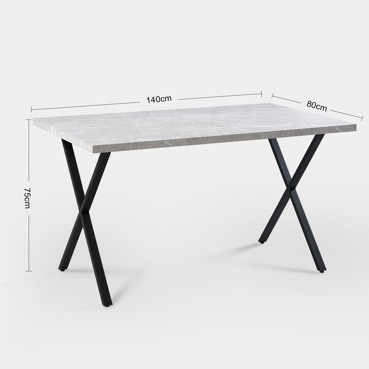 Rectangle Dining Table in MDF Faux Marble Panel, X-Crossed Metal Leg