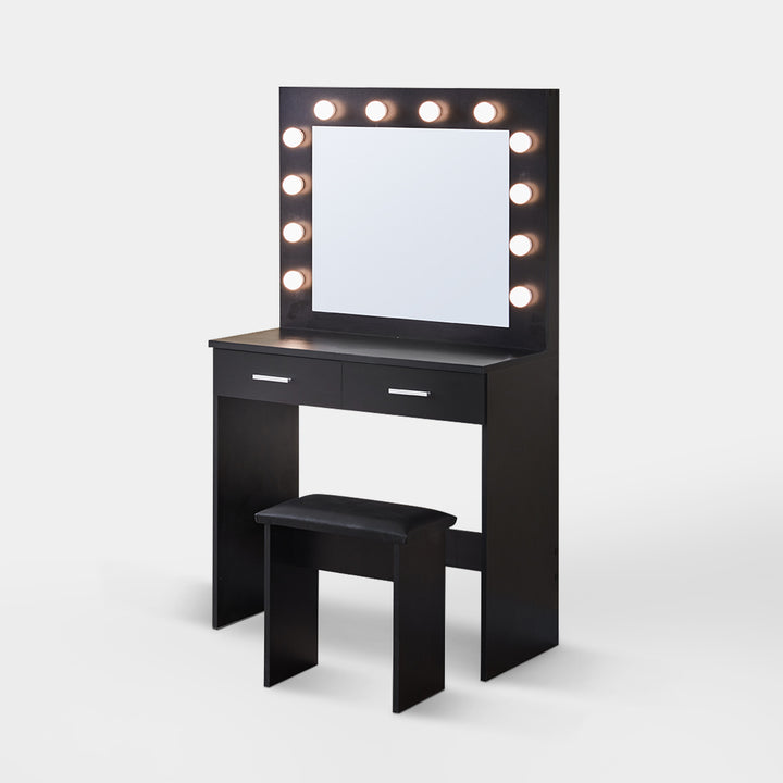 Hollywood Black Dressing Table Set with LED Lights
