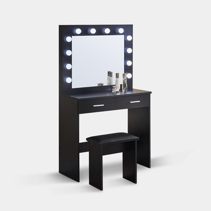 Hollywood Black Dressing Table Set with LED Lights