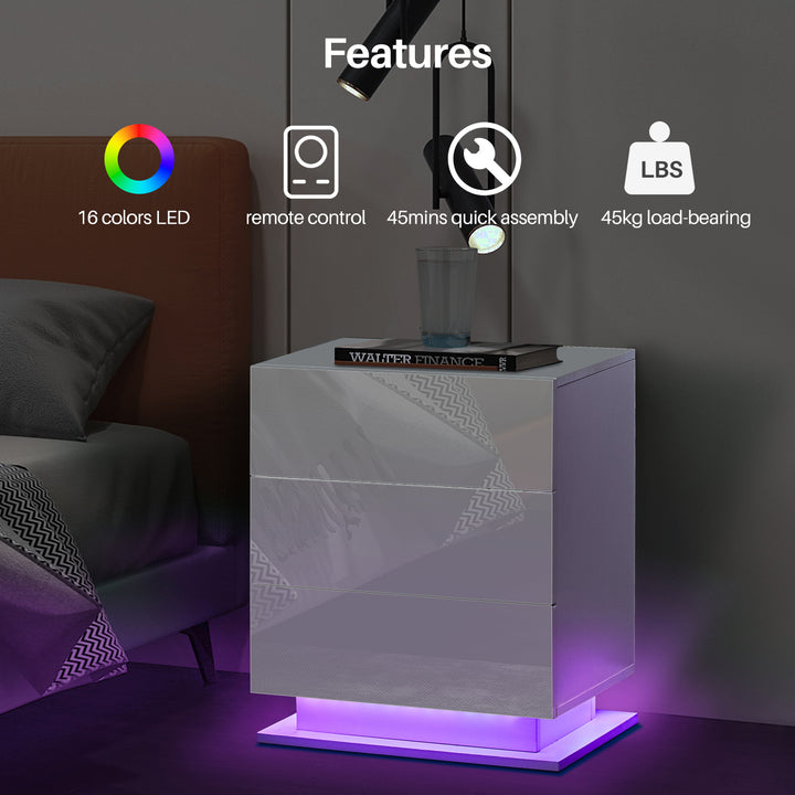 Mario LED Light Bedside Table [3 Drawers][Nightstand]