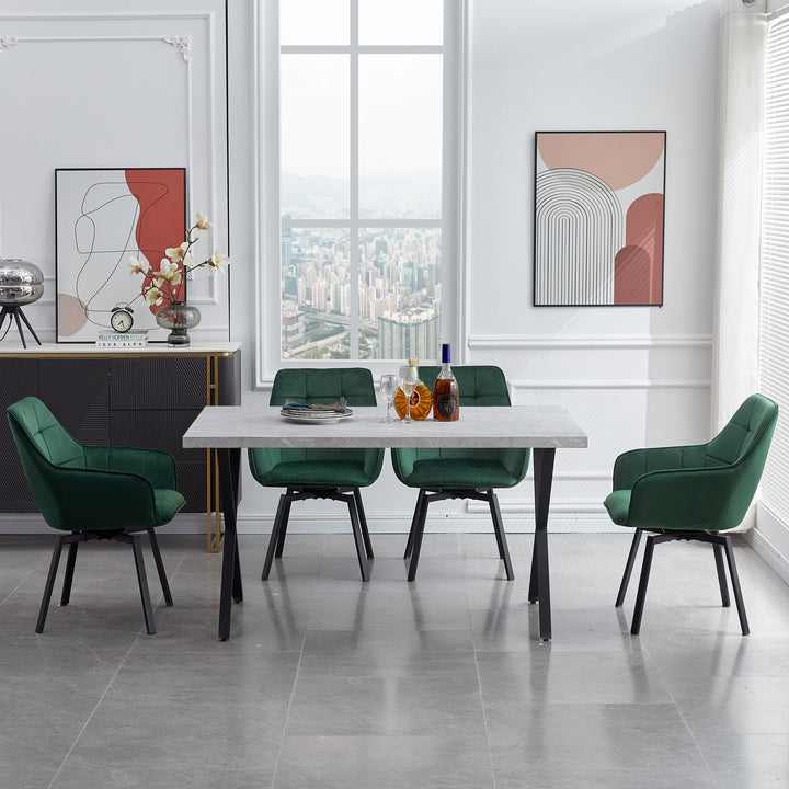 Rectangle Dining Table in MDF Faux Marble Panel, X-Crossed Metal Leg
