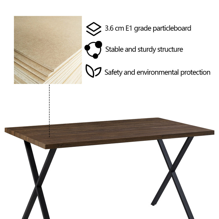 Rectangle Dining Table in MDF Brown Color Panel, Black X-Crossed Metal Leg