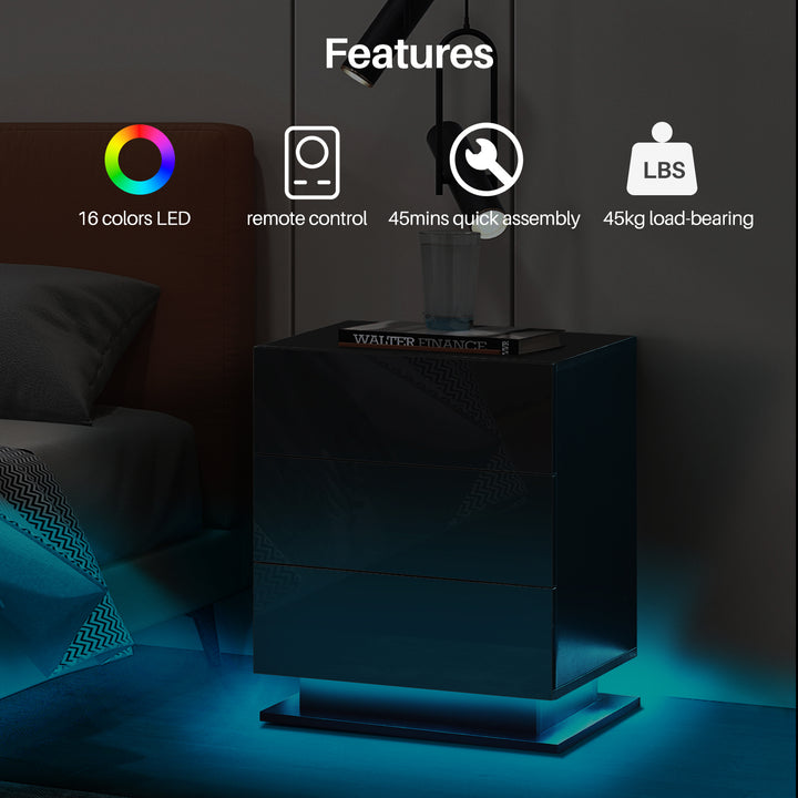 Mario LED Light Bedside Table [3 Drawers][Nightstand]