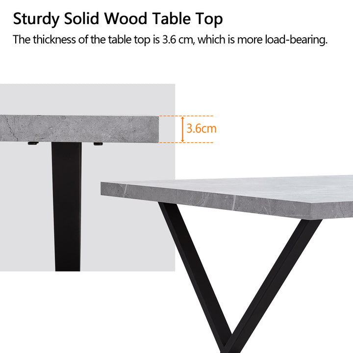 Rectangle Dining Table in MDF Faux Marble Panel, X-Crossed Metal Leg