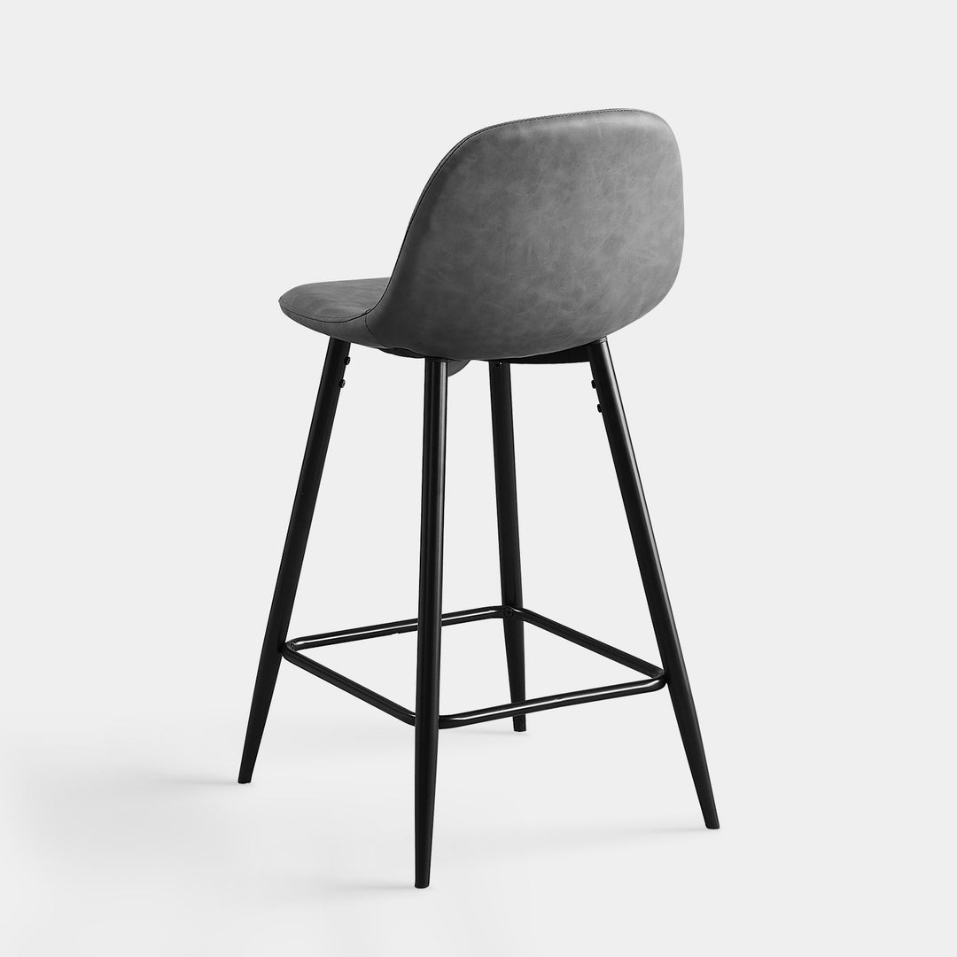 Montgomery Set of 2 Grey Leather Counter Bar Stools with Back | CLIPOP
