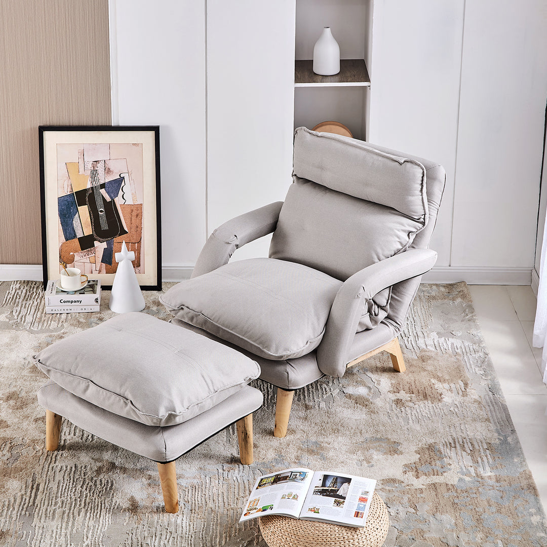 Hina Reclining Reading Chair Functional Armchair with Ottoman