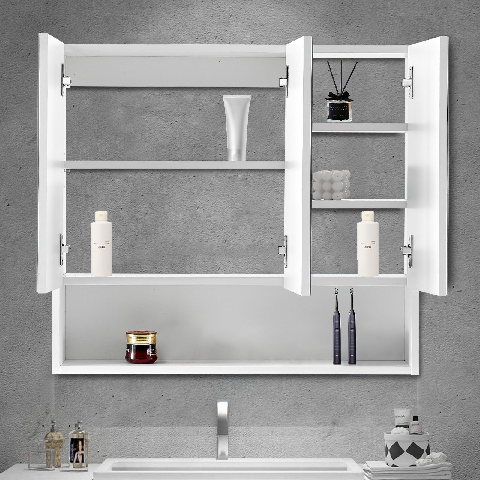 Clipop Wall Mounted Bathroom HD Mirror 3 Doors Storage White