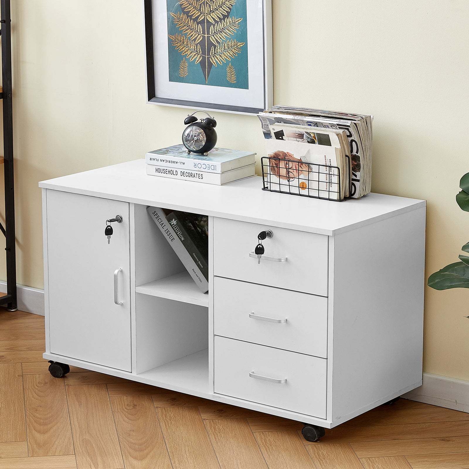 Clipop Edene 1 Drawer 1 Door Mobile Filing Cabinet Rustic Wood