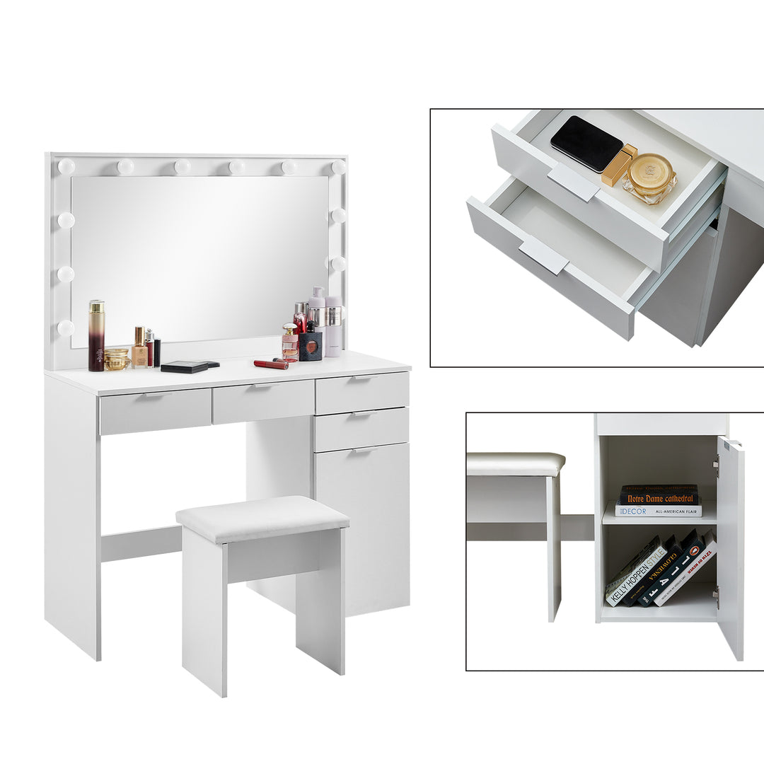 Hollywood White Dressing Table Set [4 Drawers]