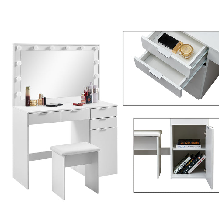 Hollywood White Dressing Table Set [4 Drawers]