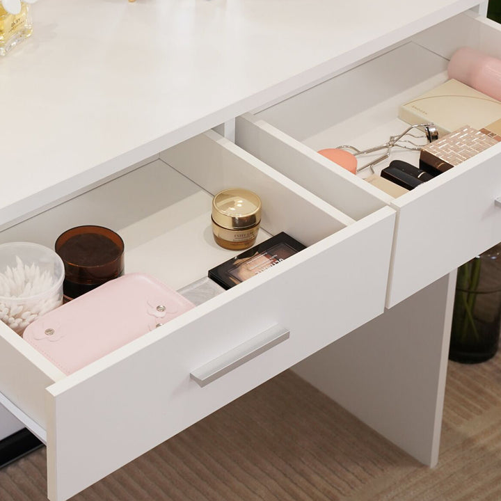 Hollywood White Dressing Table Set with LED Lights Mirror and Large Drawers