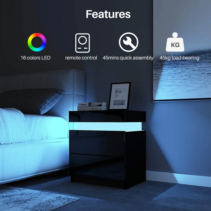 Kumar LED Light Bedside Table [2 Drawers][Nightstand]
