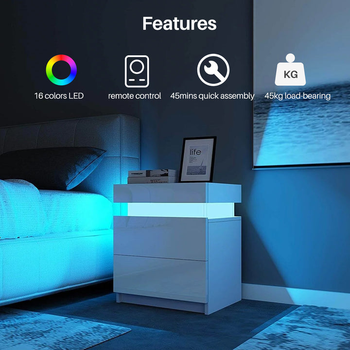Kumar LED Light Bedside Table [2 Drawers][Nightstand]