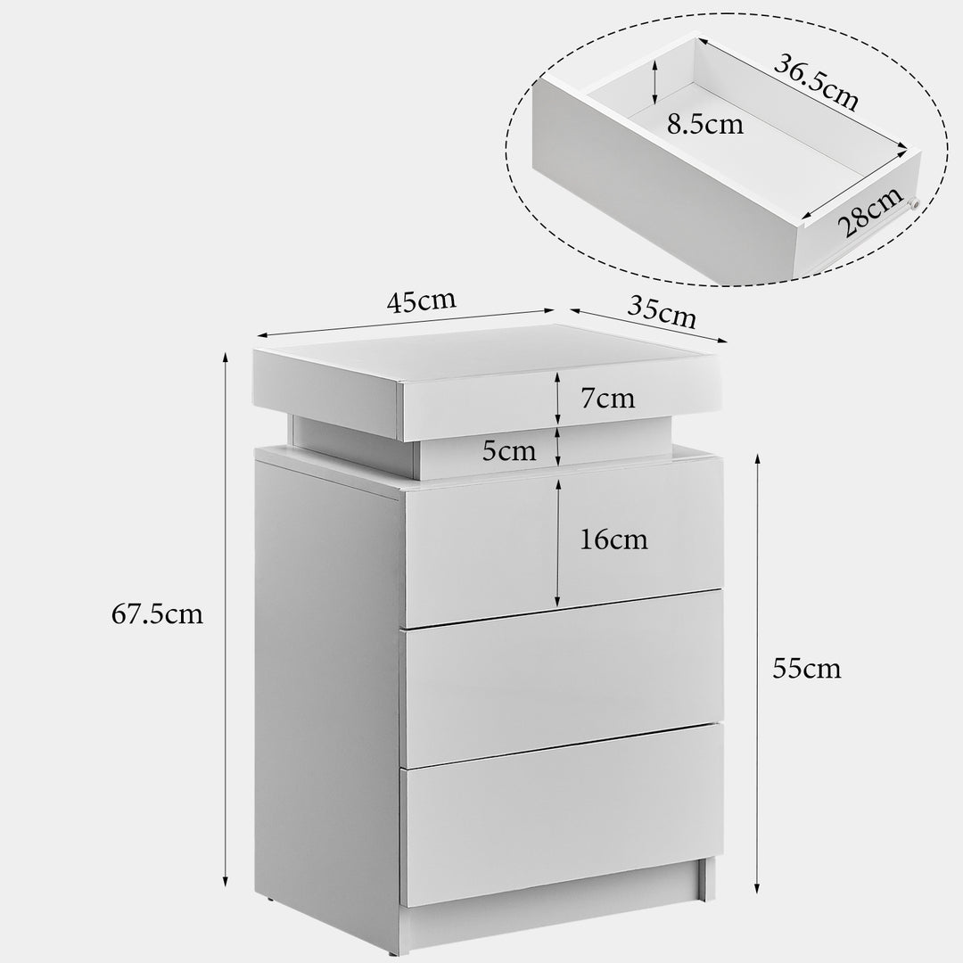Kumar LED Light Bedside Table [3 Drawers]