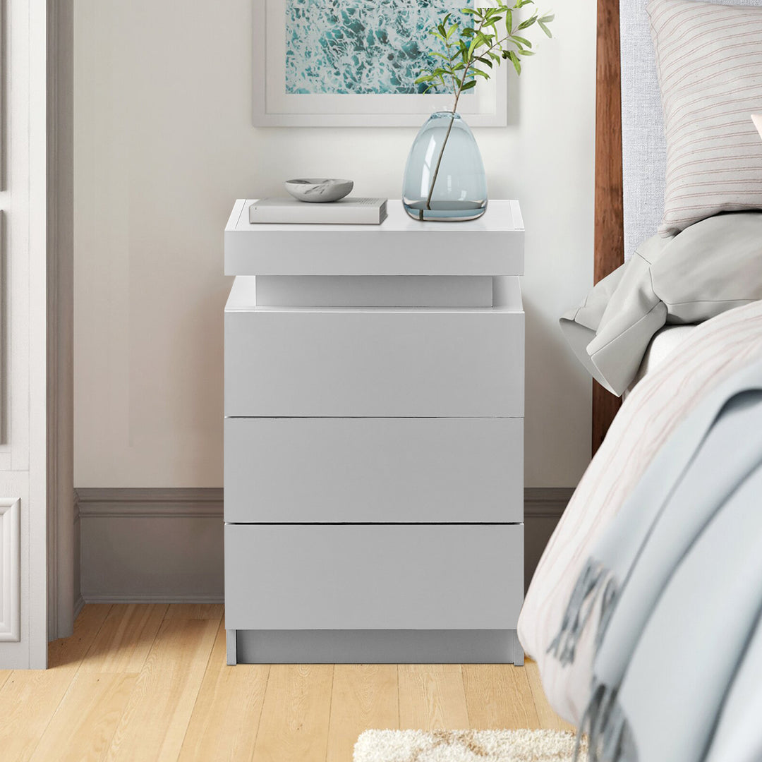 Kumar LED Light Bedside Table [3 Drawers]