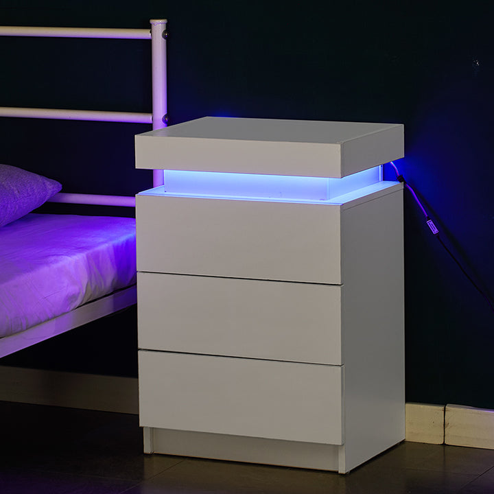 Kumar LED Light Bedside Table [3 Drawers]