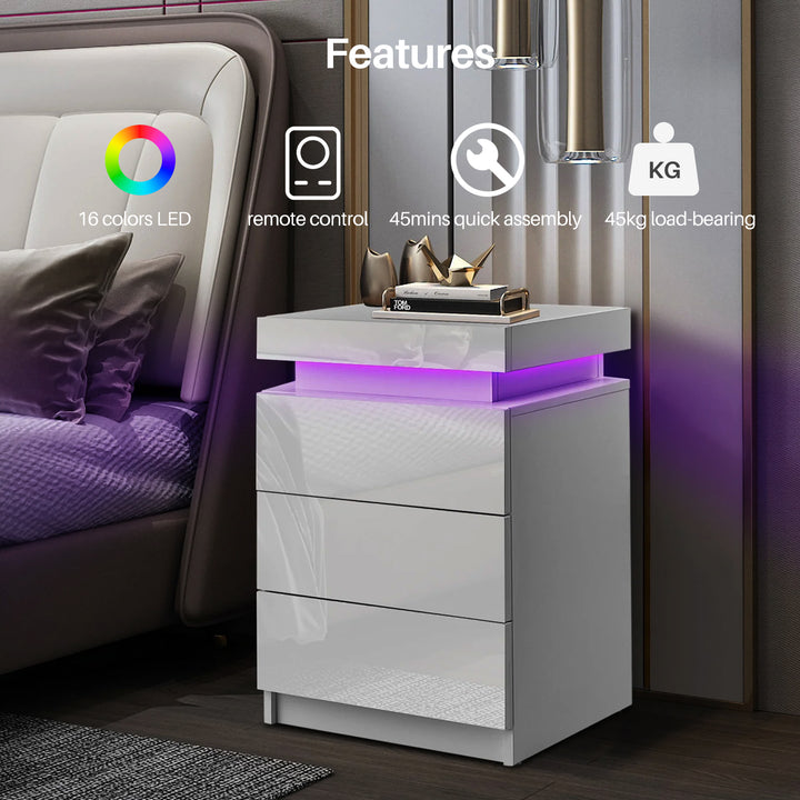Kumar LED Light Bedside Table [3 Drawers]