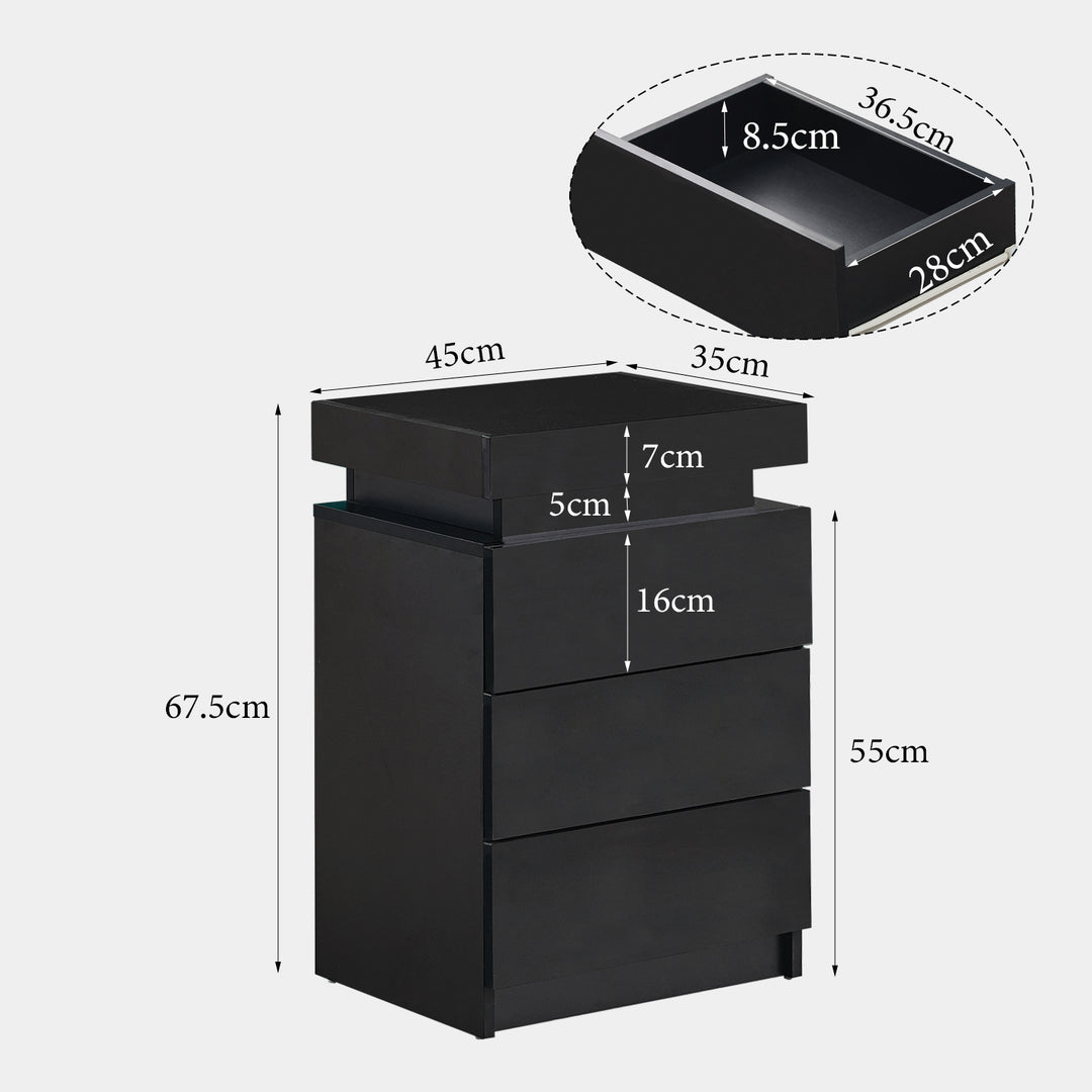 Kumar LED Light Bedside Table [3 Drawers]