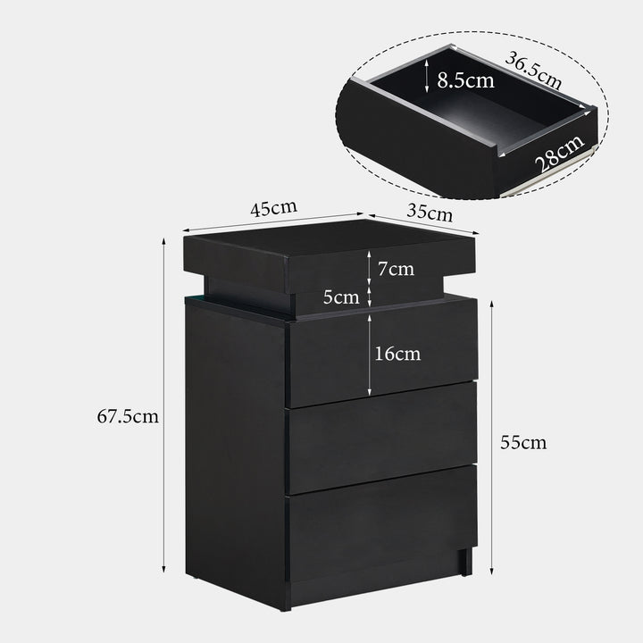 Kumar LED Light Bedside Table [3 Drawers]