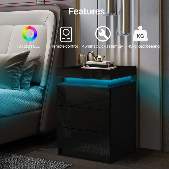 Kumar LED Light Bedside Table [3 Drawers]