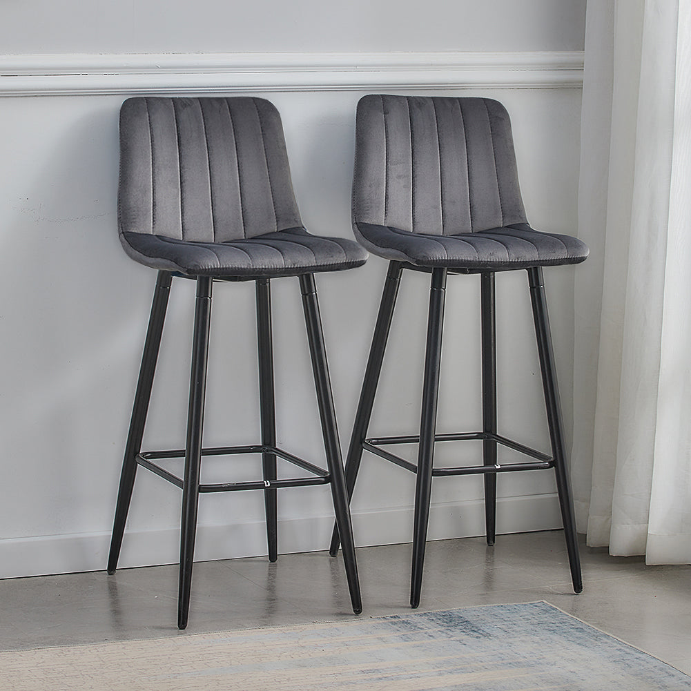 Grey velvet bar stools set of 2 cheap