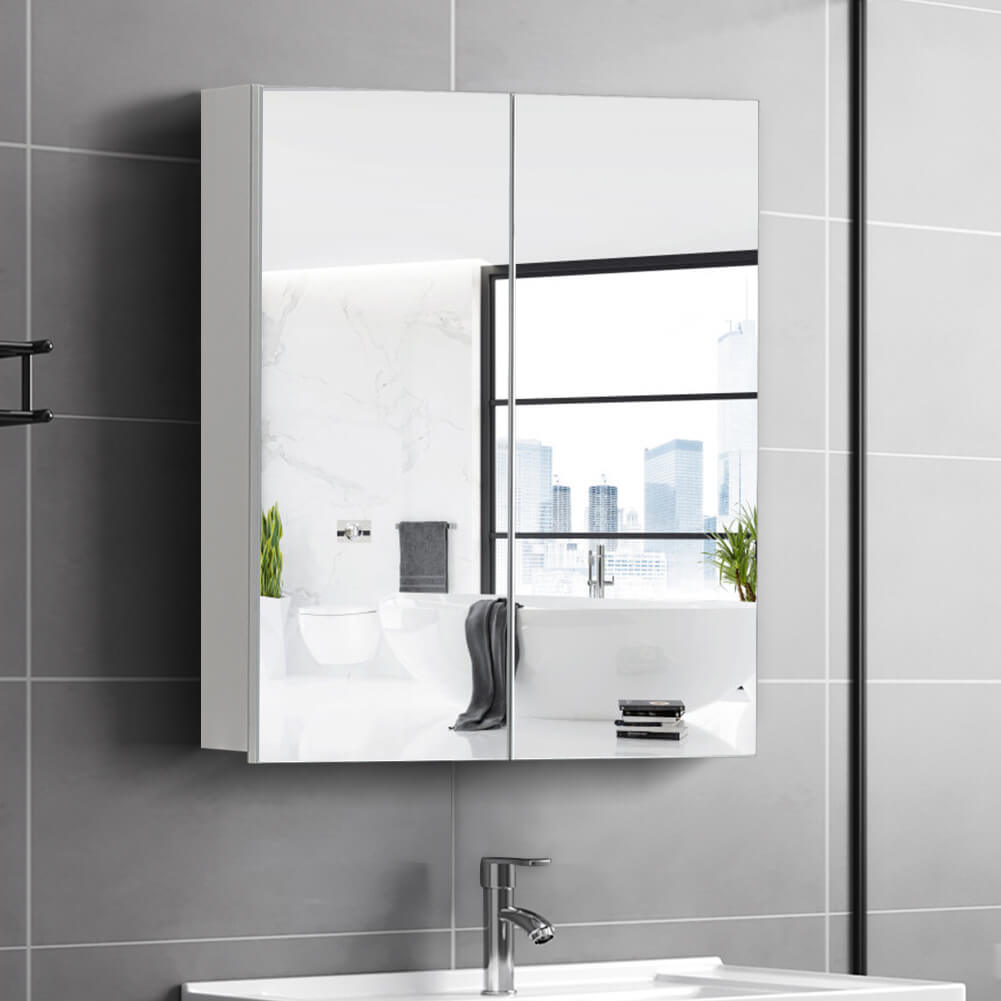 White Wall Mirror Cabinet Bathroom 2 Door | CLIPOP