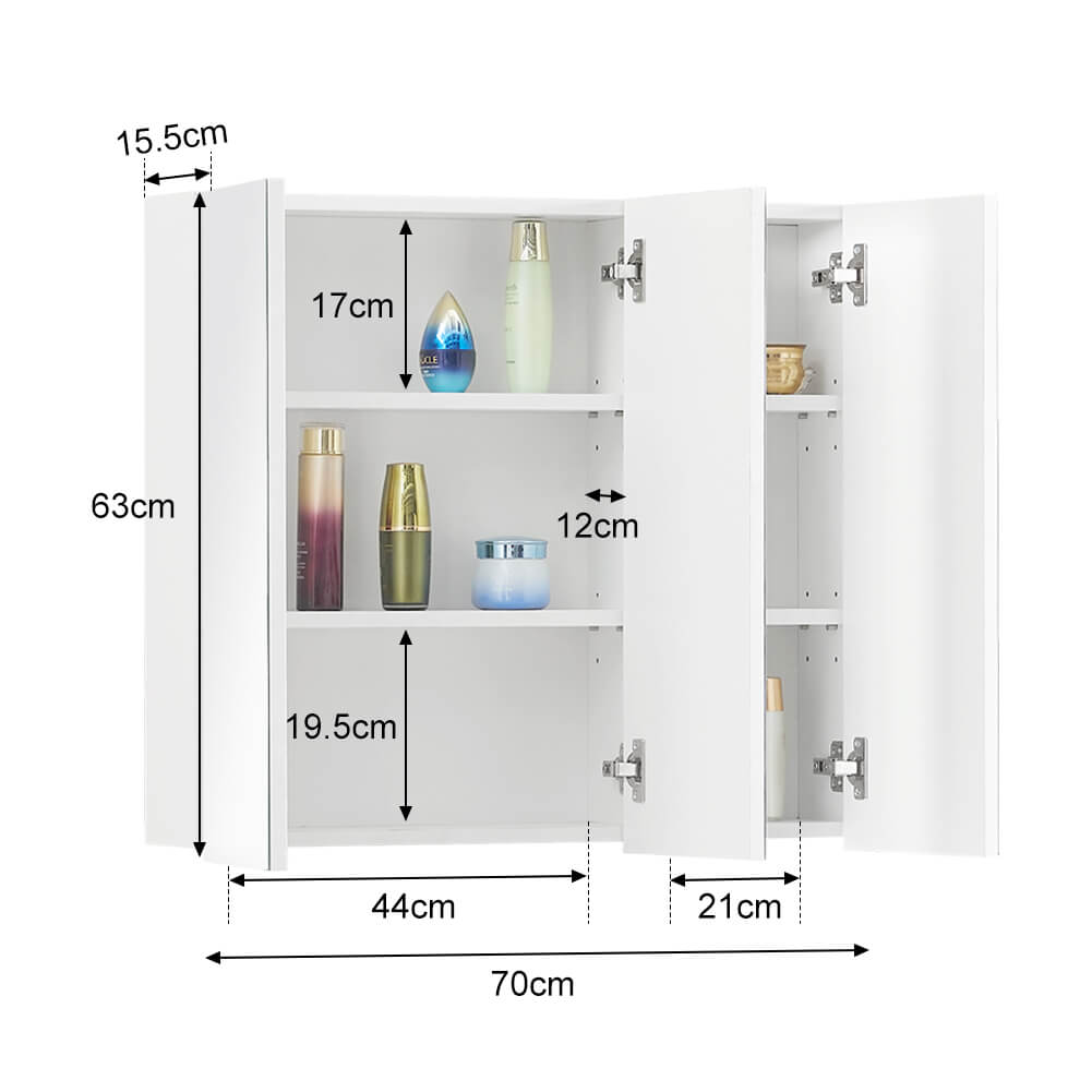 Clipop Bathroom Mirror Cabinet Small Wall Mounted 3 Doors Storage