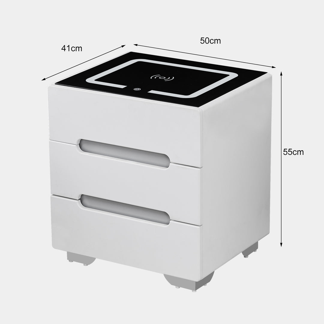 Erinn LED Light Bedside Table [2/3 Drawers][Charging Station][Nightstand]