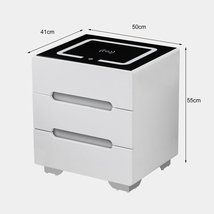 Erinn LED Light Bedside Table [2/3 Drawers][Charging Station][Nightstand]