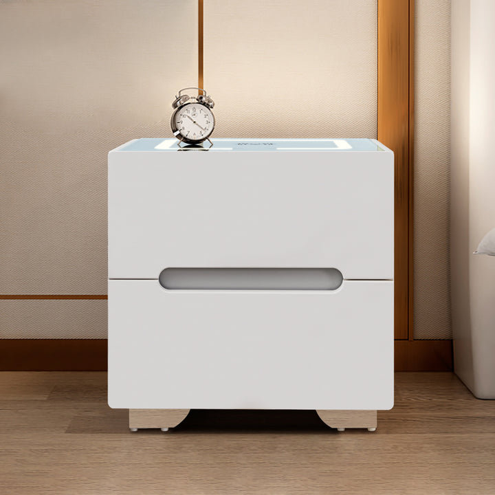 Erinn LED Light Bedside Table [2/3 Drawers][Charging Station][Nightstand]
