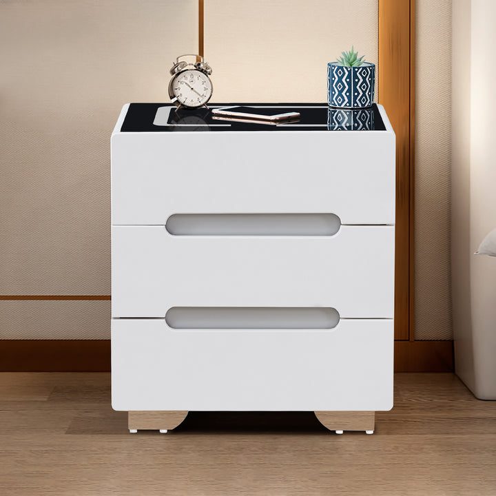 Erinn LED Light Bedside Table [2/3 Drawers][Charging Station][Nightstand]