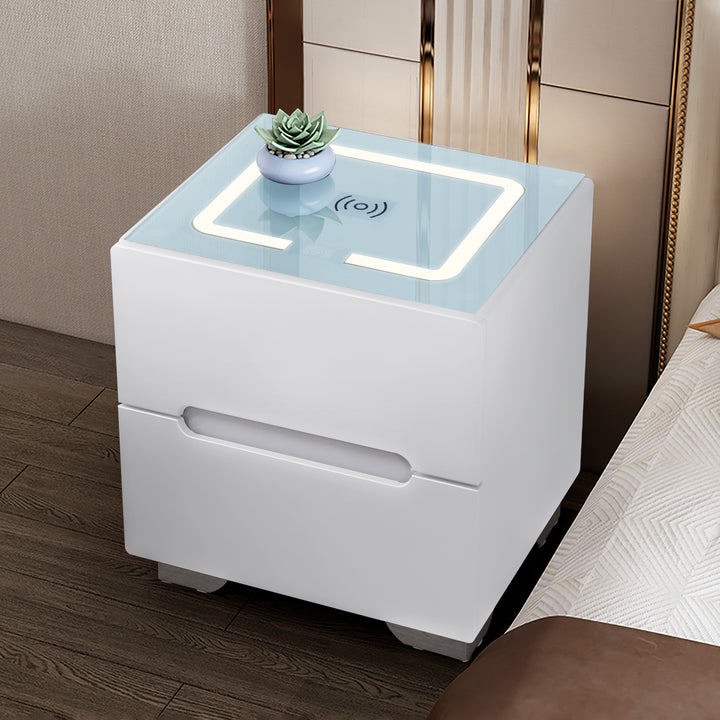 Erinn LED Light Bedside Table [2/3 Drawers][Charging Station][Nightstand]
