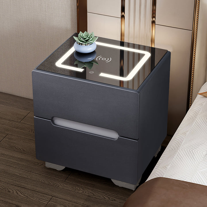 Erinn LED Light Bedside Table [2/3 Drawers][Charging Station][Nightstand]