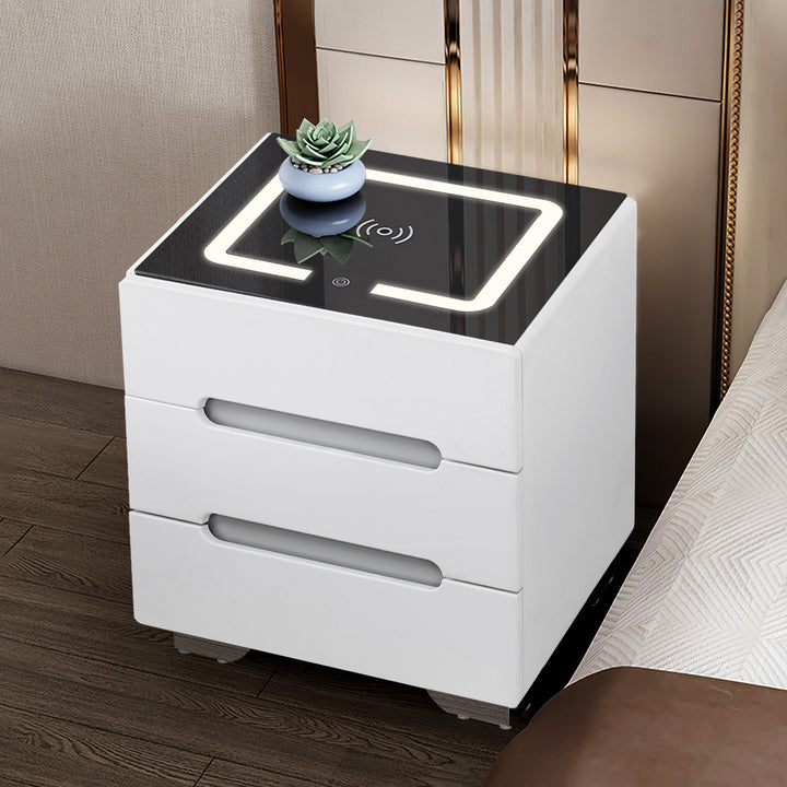 Erinn LED Light Bedside Table [2/3 Drawers][Charging Station][Nightstand]