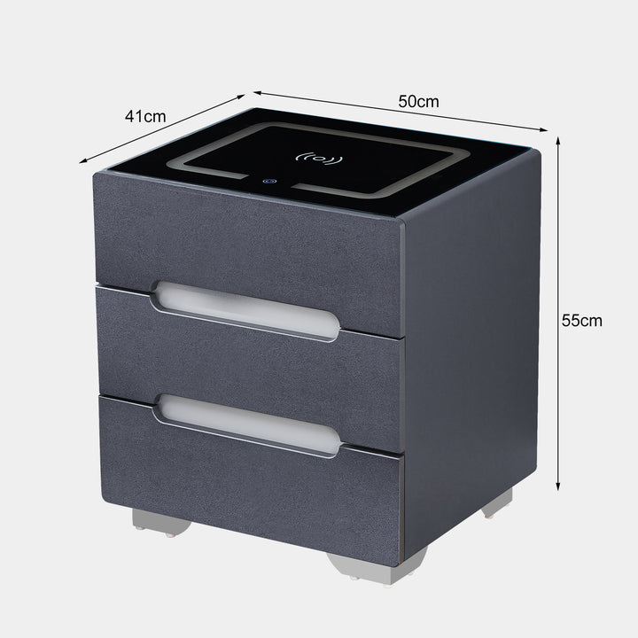 Erinn LED Light Bedside Table [2/3 Drawers][Charging Station][Nightstand]