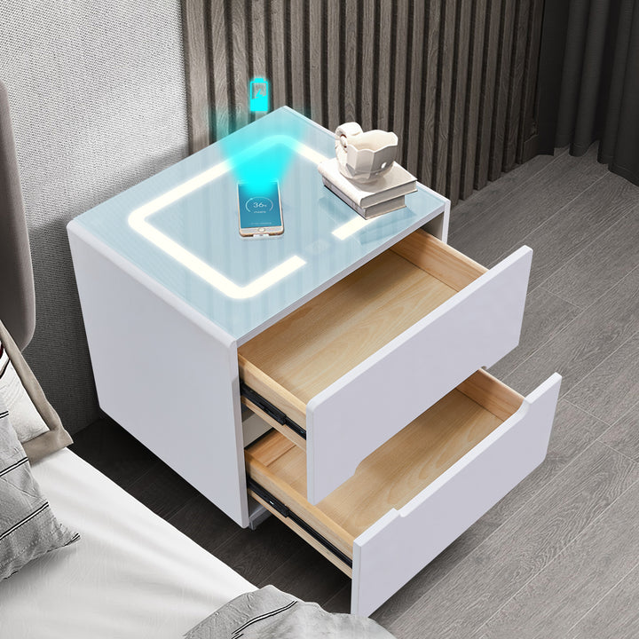 Erinn LED Light Bedside Table [2/3 Drawers][Charging Station][Nightstand]