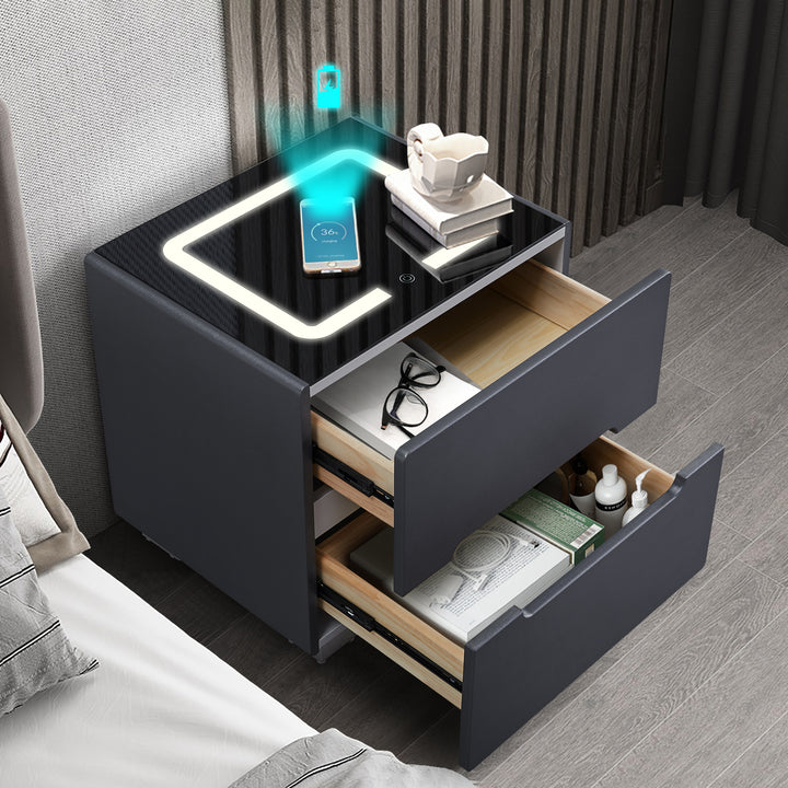 Erinn LED Light Bedside Table [2/3 Drawers][Charging Station][Nightstand]