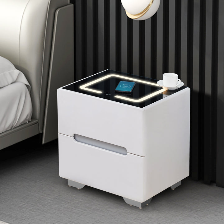 Erinn LED Light Bedside Table [2/3 Drawers][Charging Station][Nightstand]