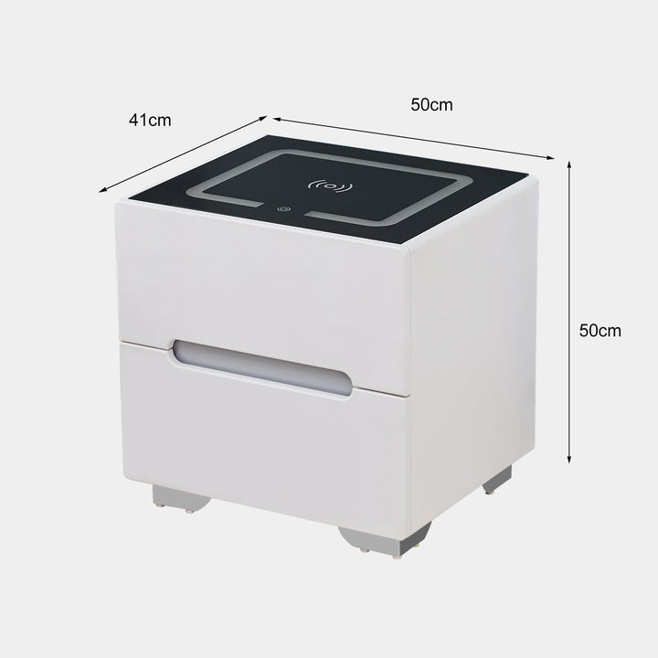 Erinn LED Light Bedside Table [2/3 Drawers][Charging Station][Nightstand]