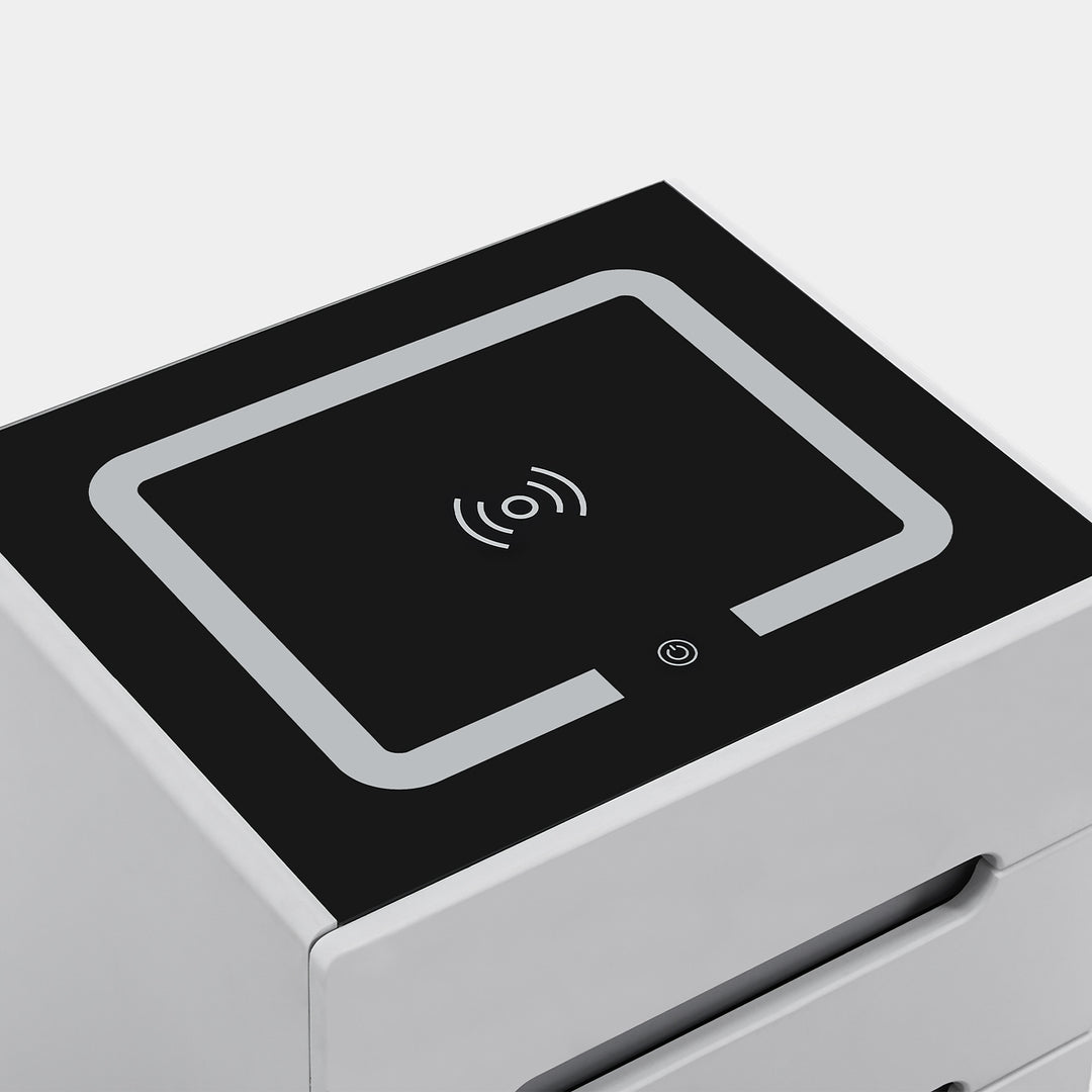 Erinn LED Light Bedside Table [2/3 Drawers][Charging Station][Nightstand]